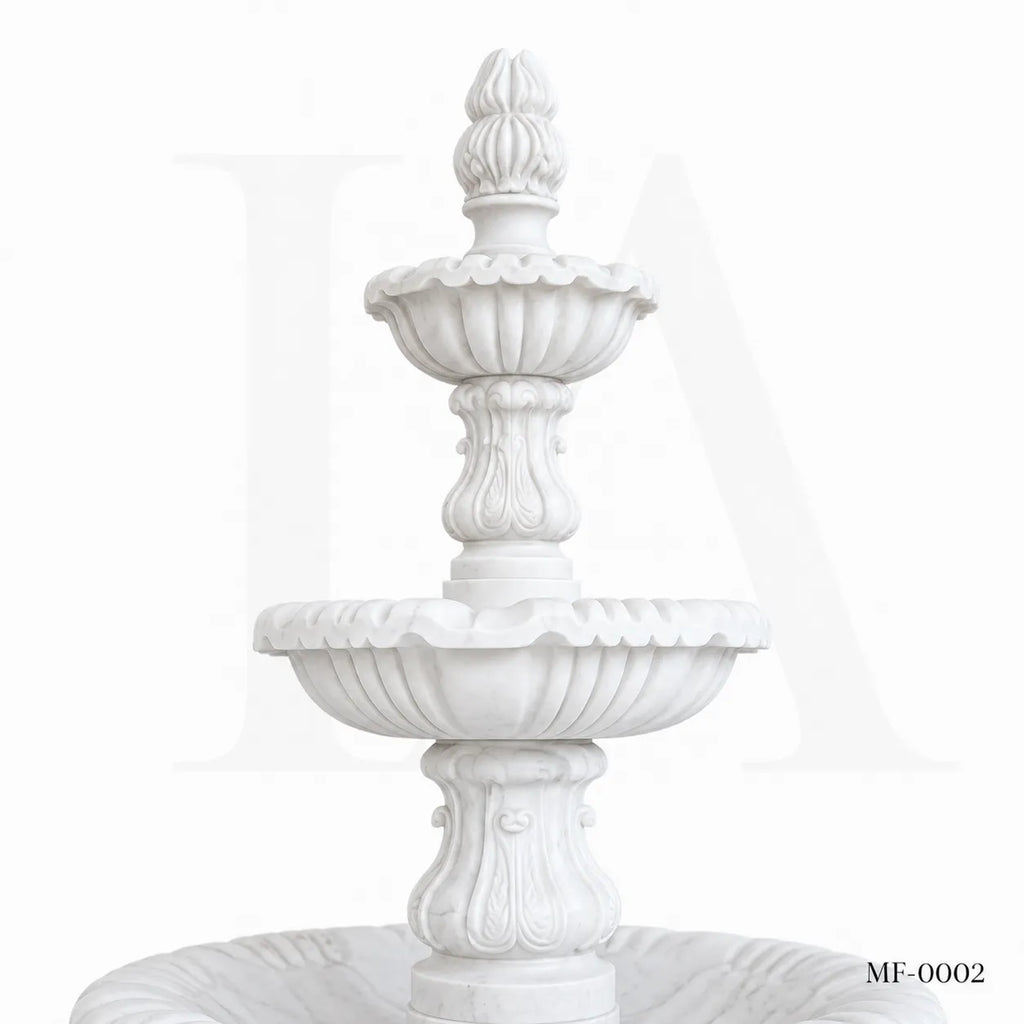 Classical White Marble Tiered Garden Fountain with Basin