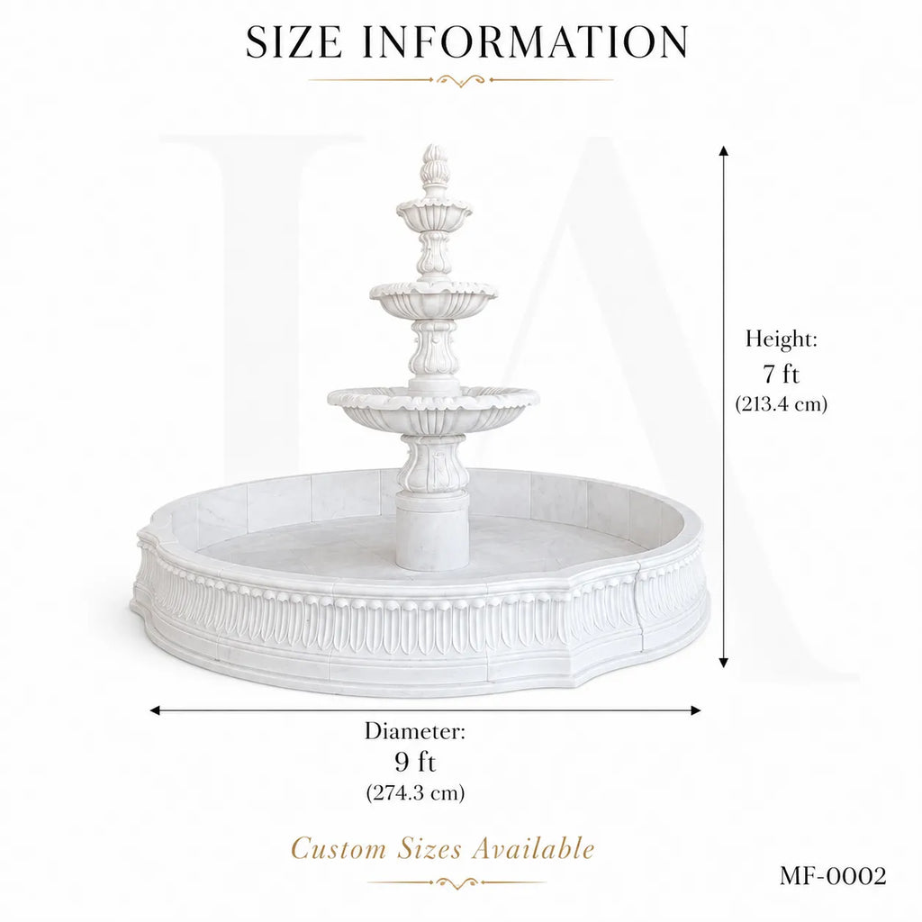 Classical White Marble Tiered Garden Fountain with Basin