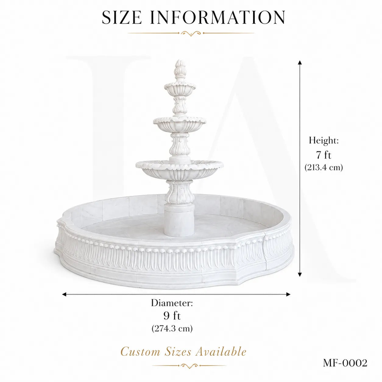 Classical White Marble Tiered Garden Fountain with Basin