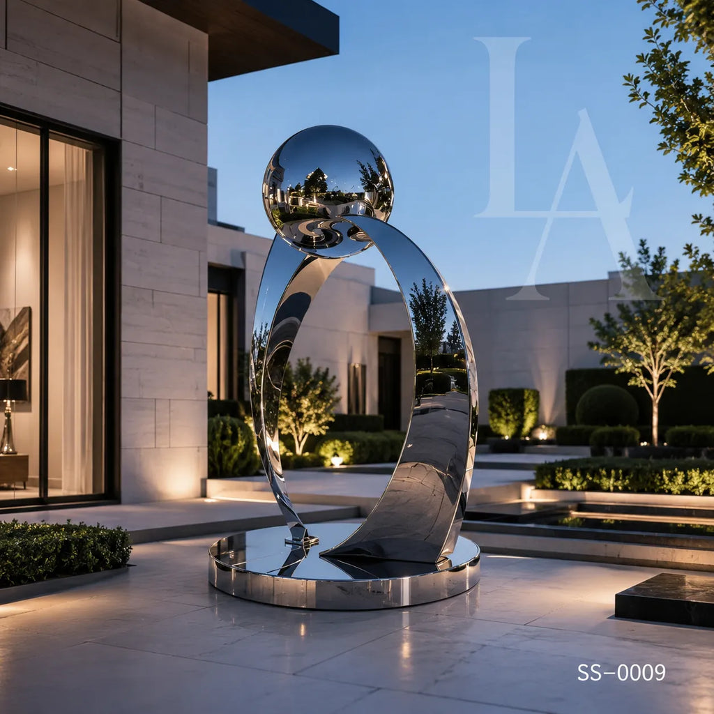 Modern Mirror Polished Stainless Steel Abstract Sculpture