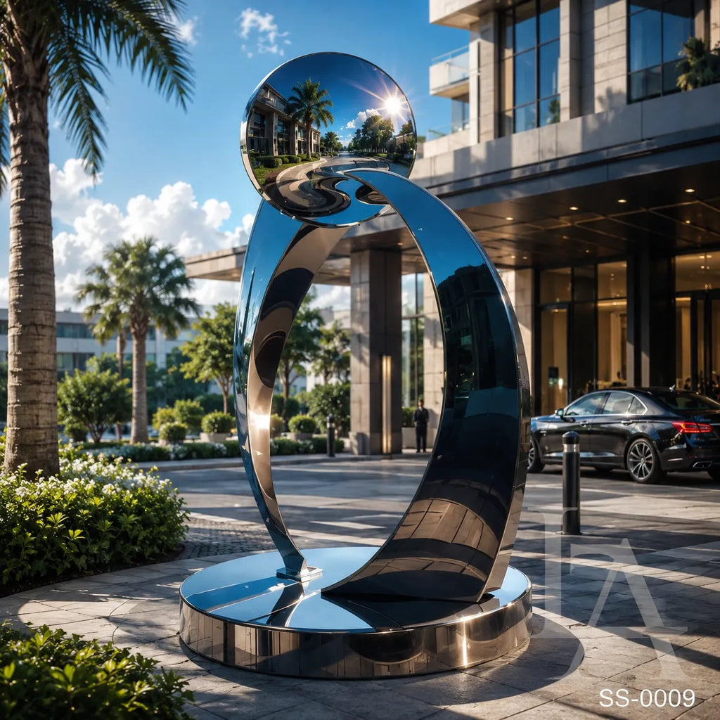 Modern Mirror Polished Stainless Steel Abstract Sculpture