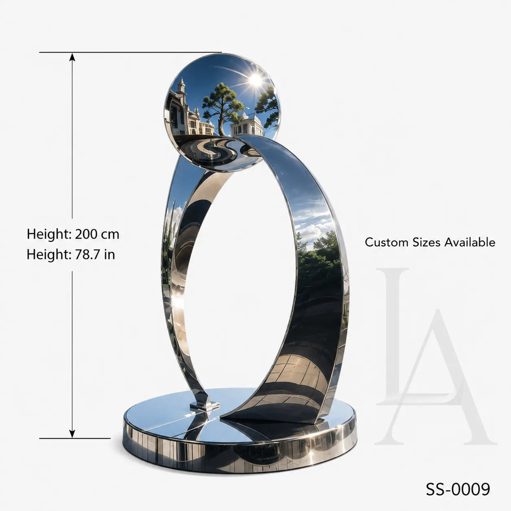 Modern Mirror Polished Stainless Steel Abstract Sculpture