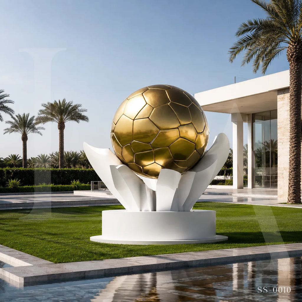 Monumental Stainless Steel Football Sculpture