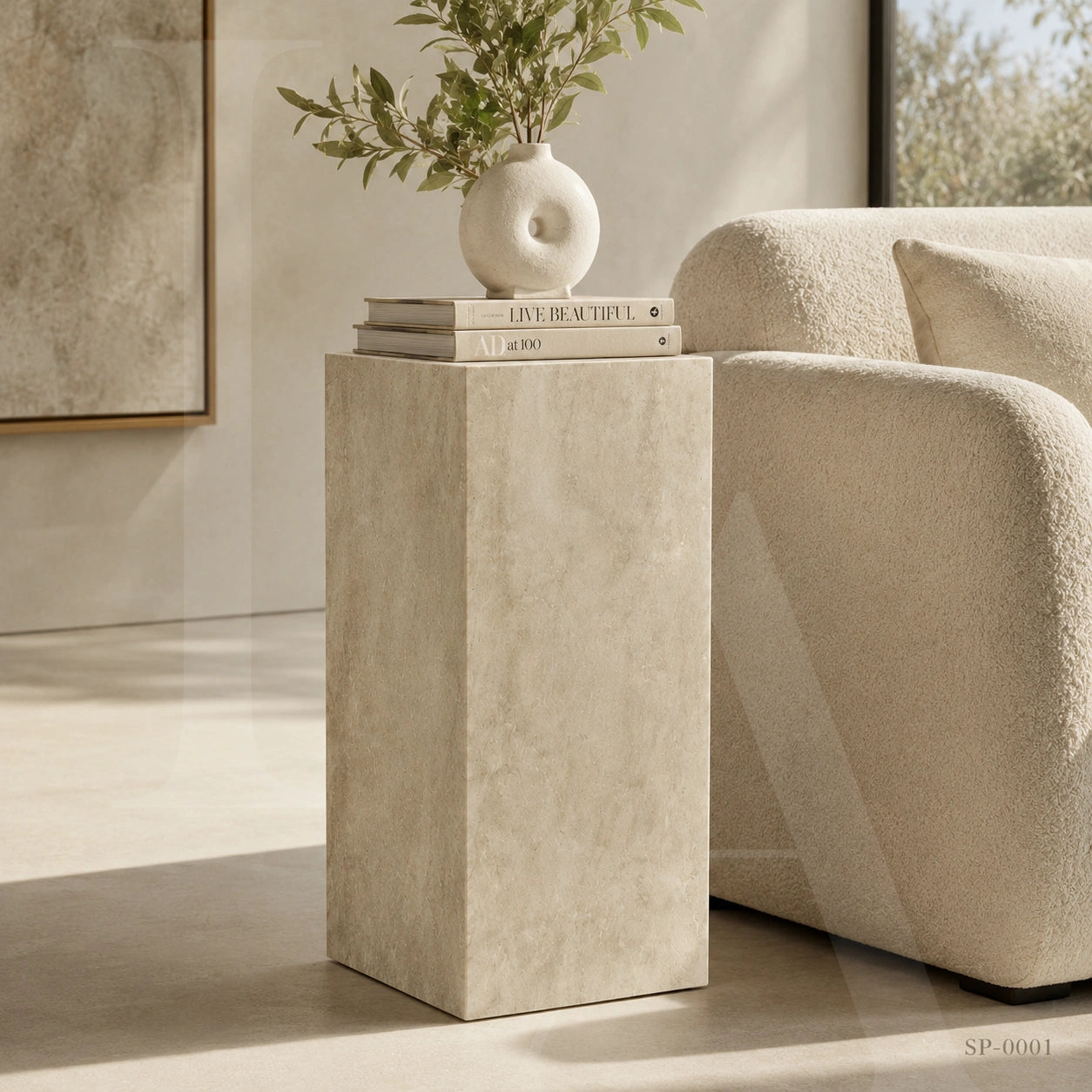 Minimalist Natural Stone Pedestal Side Table