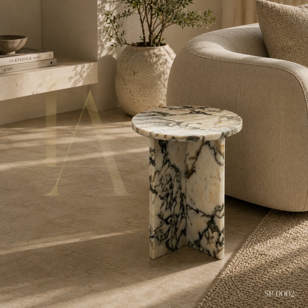 Modern Round Natural Marble Side Table