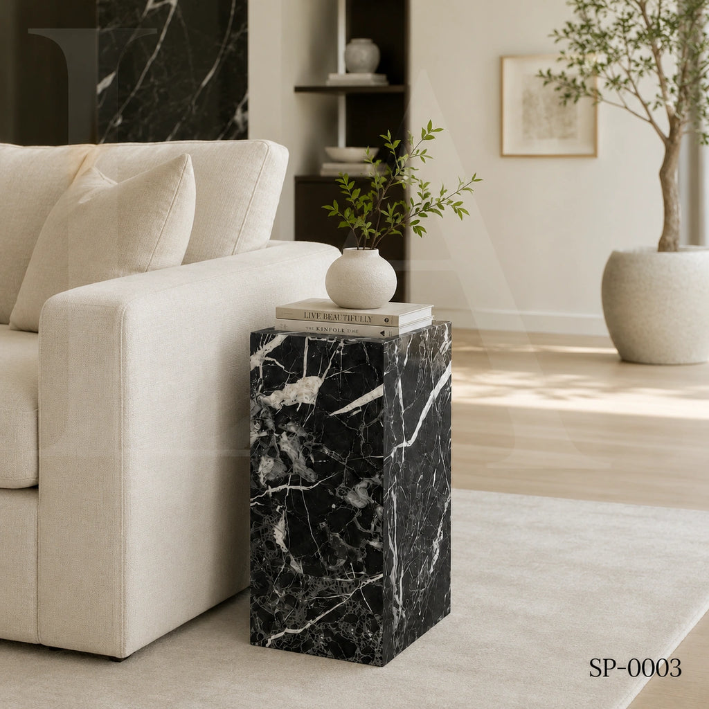 Modern Black Marble Marquina Rectangular Side Table