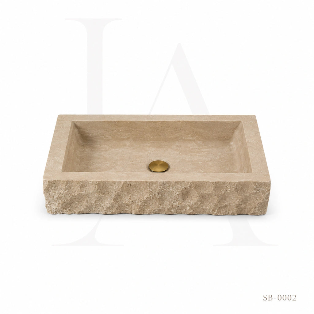 Hand-Carved Natural Travertine Bathroom Sink Basin