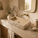 Hand-Carved Natural Travertine Bathroom Sink Basin
