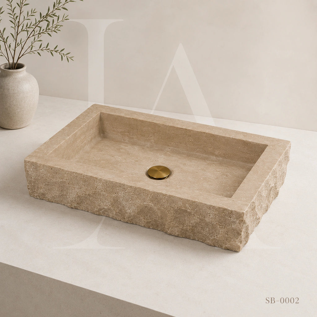 Hand-Carved Natural Travertine Bathroom Sink Basin