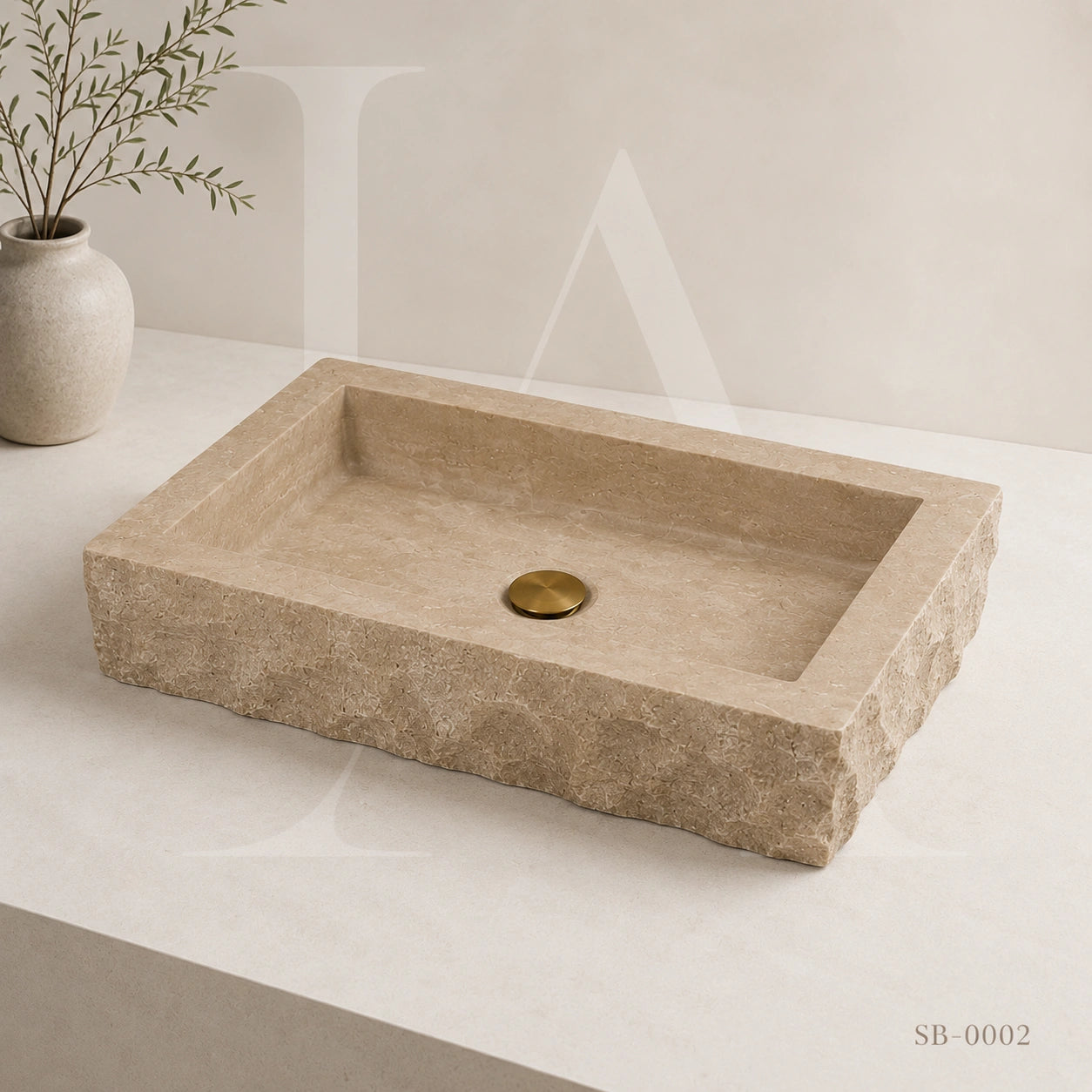 Hand-Carved Natural Travertine Bathroom Sink Basin