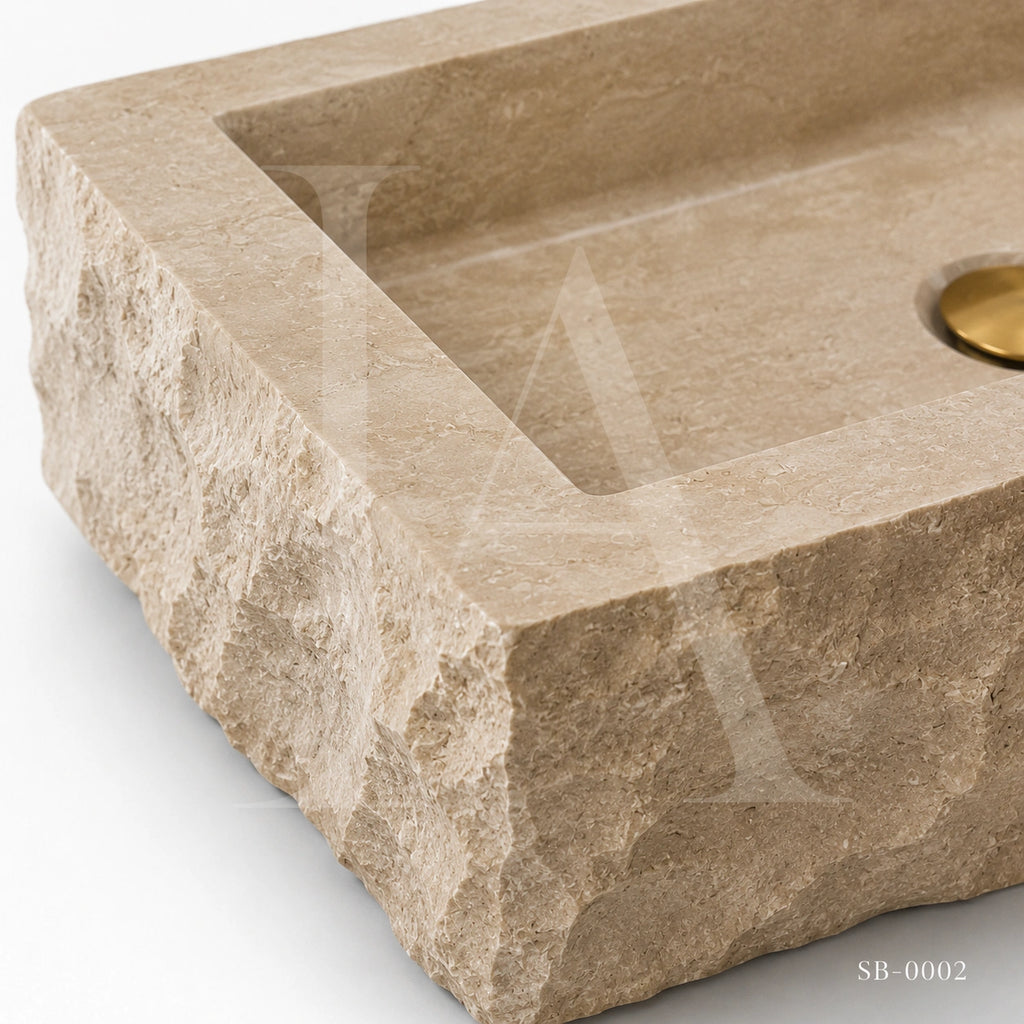 Hand-Carved Natural Travertine Bathroom Sink Basin