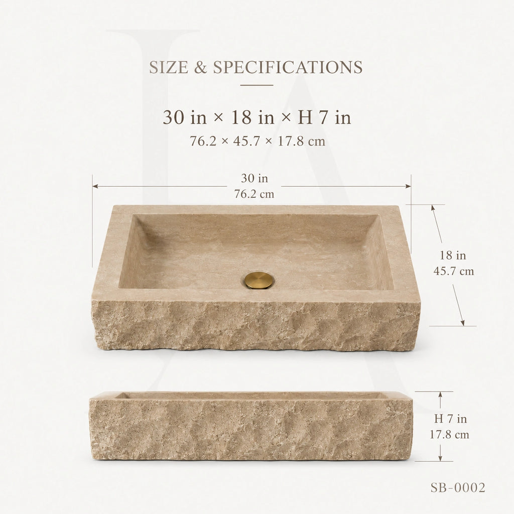 Hand-Carved Natural Travertine Bathroom Sink Basin
