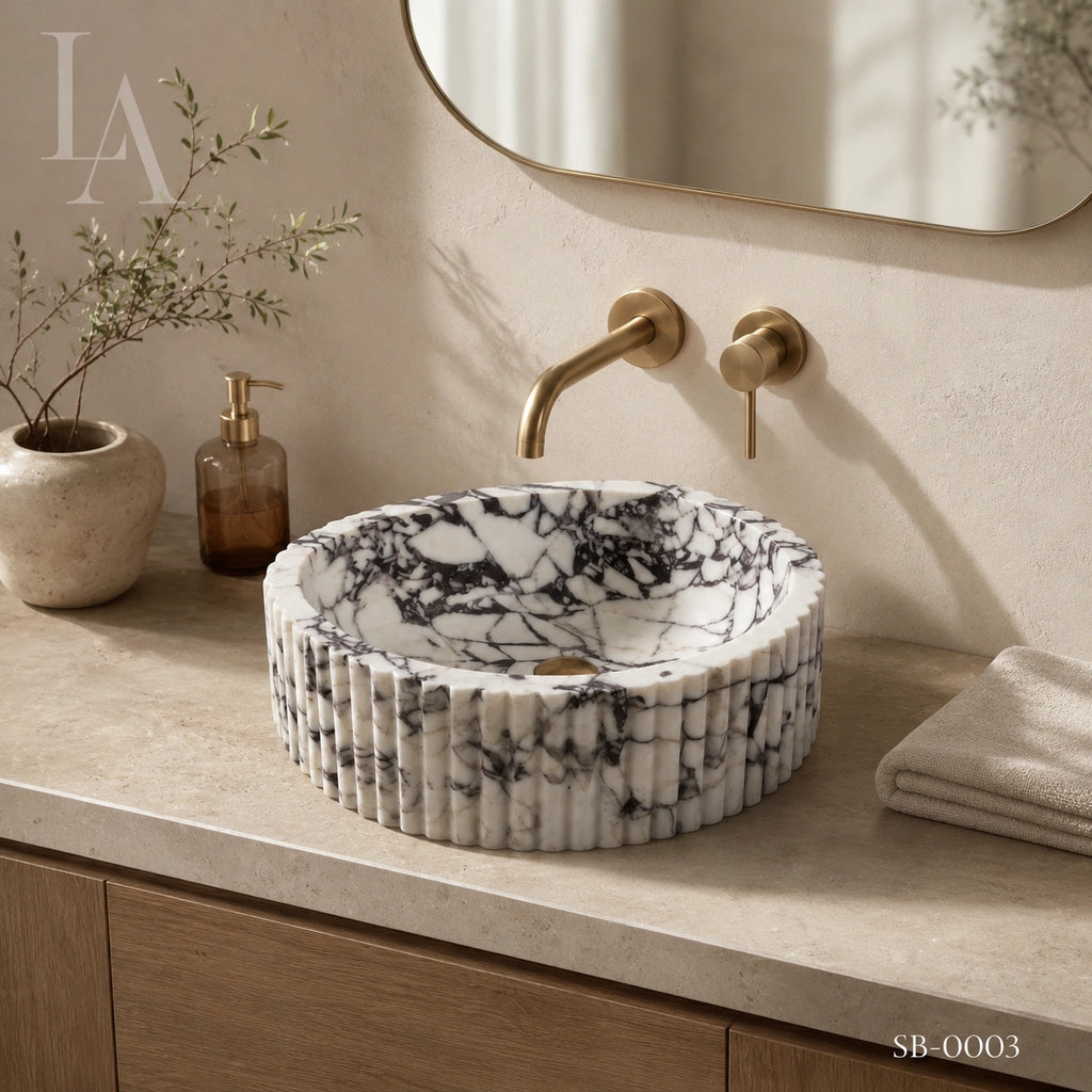 Fluted Carrara Marble Bathroom Sink Basin