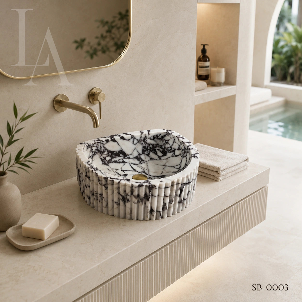 Fluted Carrara Marble Bathroom Sink Basin