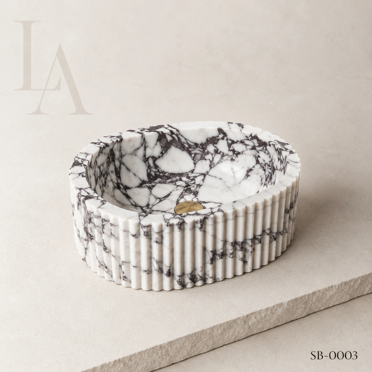 Fluted Carrara Marble Bathroom Sink Basin
