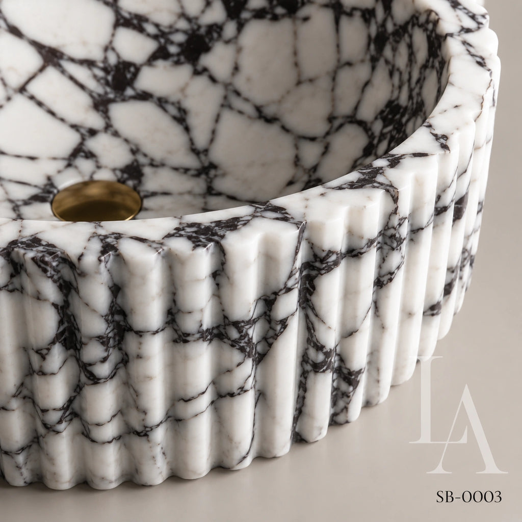 Fluted Carrara Marble Bathroom Sink Basin
