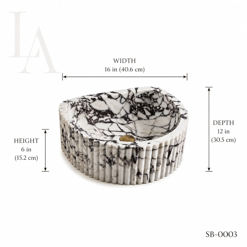 Fluted Carrara Marble Bathroom Sink Basin