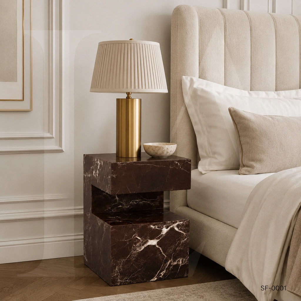 Handcrafted Rosso Levanto Marble Side Table, natural Stone Coffee Table, Sculptural Side Table, Modern Minimalist Accent, Custom Furniture