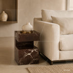 Handcrafted Rosso Levanto Marble Side Table, natural Stone Coffee Table, Sculptural Side Table, Modern Minimalist Accent, Custom Furniture