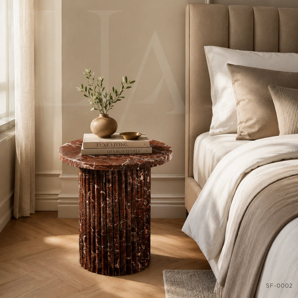 Rosso Levanto Marble Side Table | Fluted Burgundy Plinth
