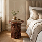 Rosso Levanto Marble Side Table | Fluted Burgundy Plinth
