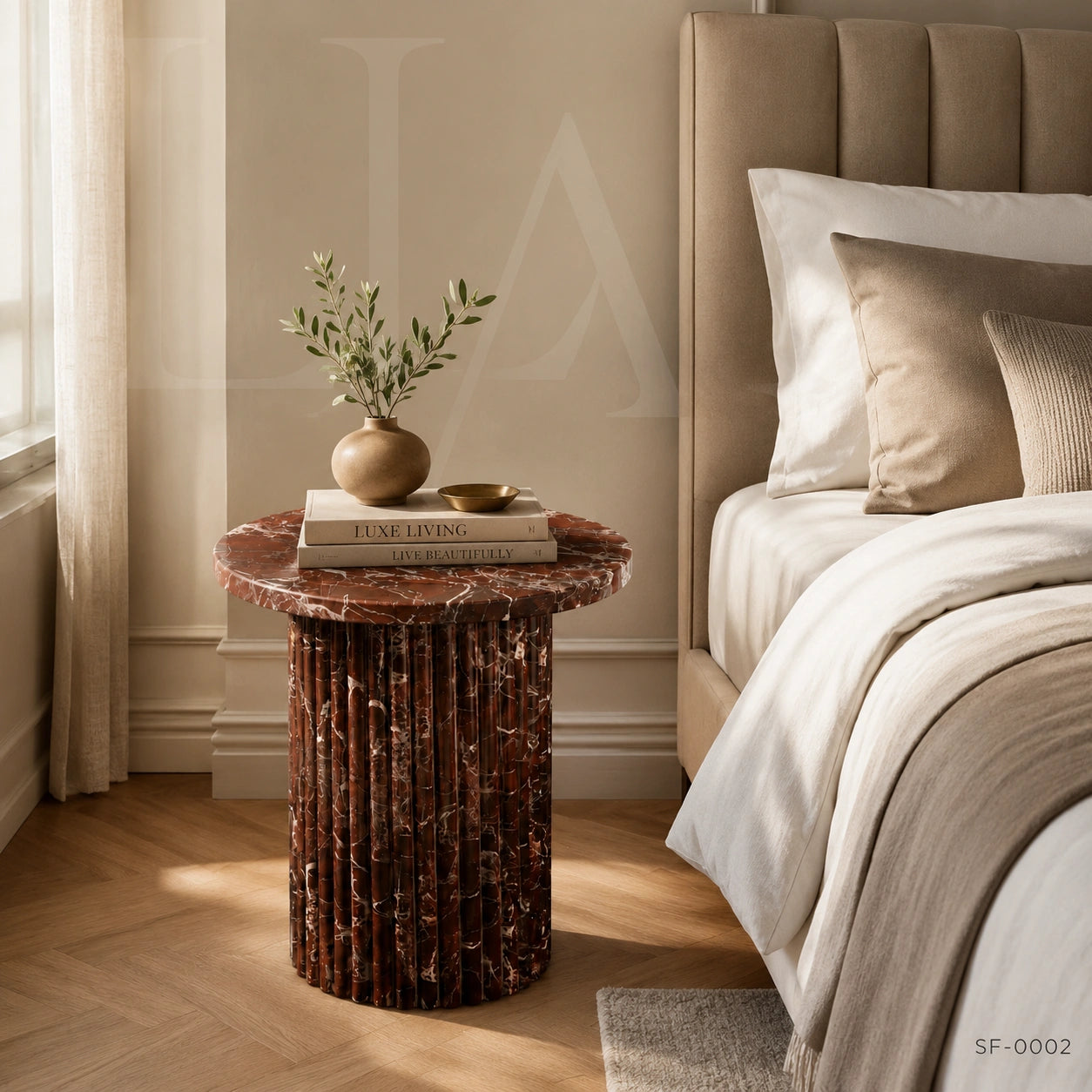 Rosso Levanto Marble Side Table | Fluted Burgundy Plinth