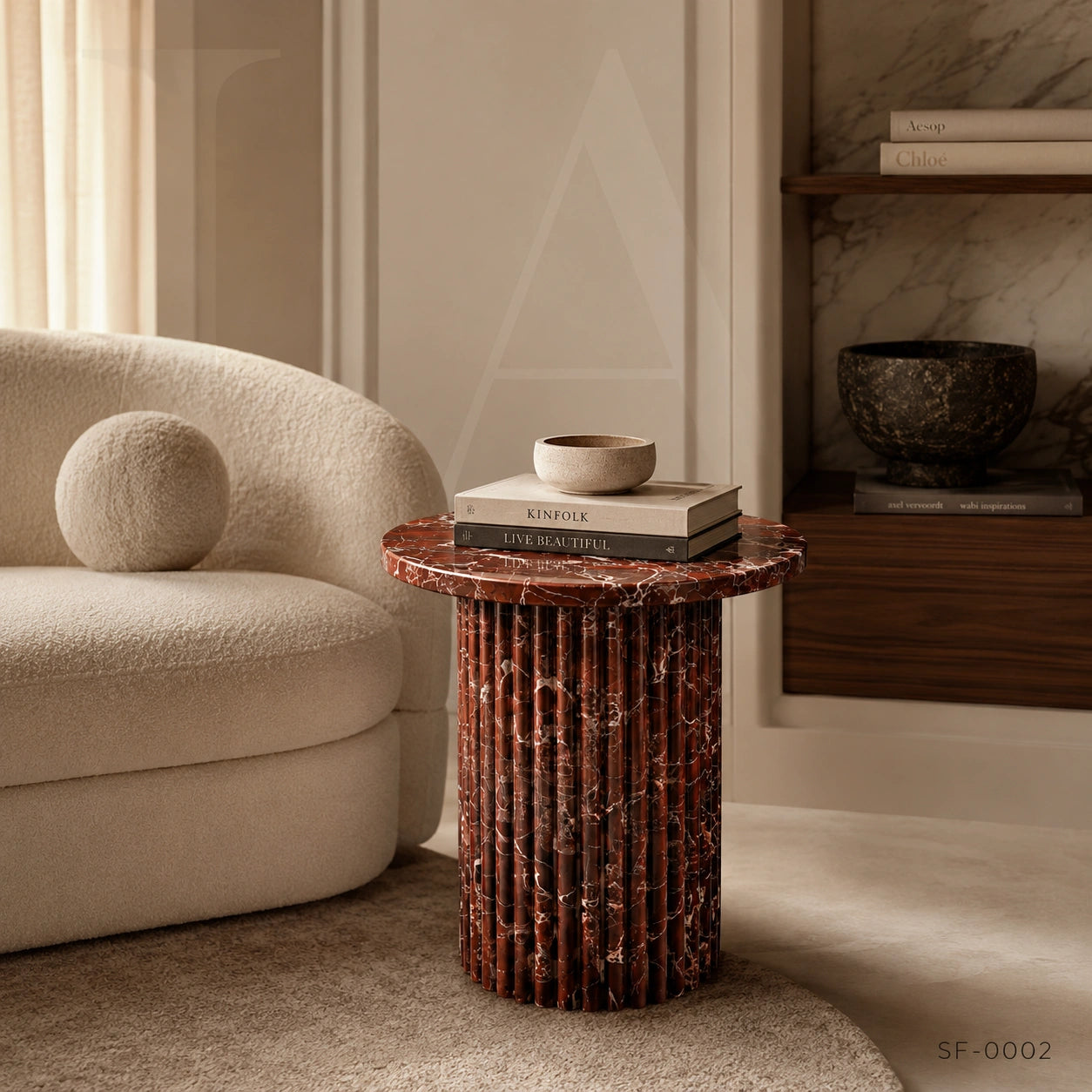 Rosso Levanto Marble Side Table | Fluted Burgundy Plinth