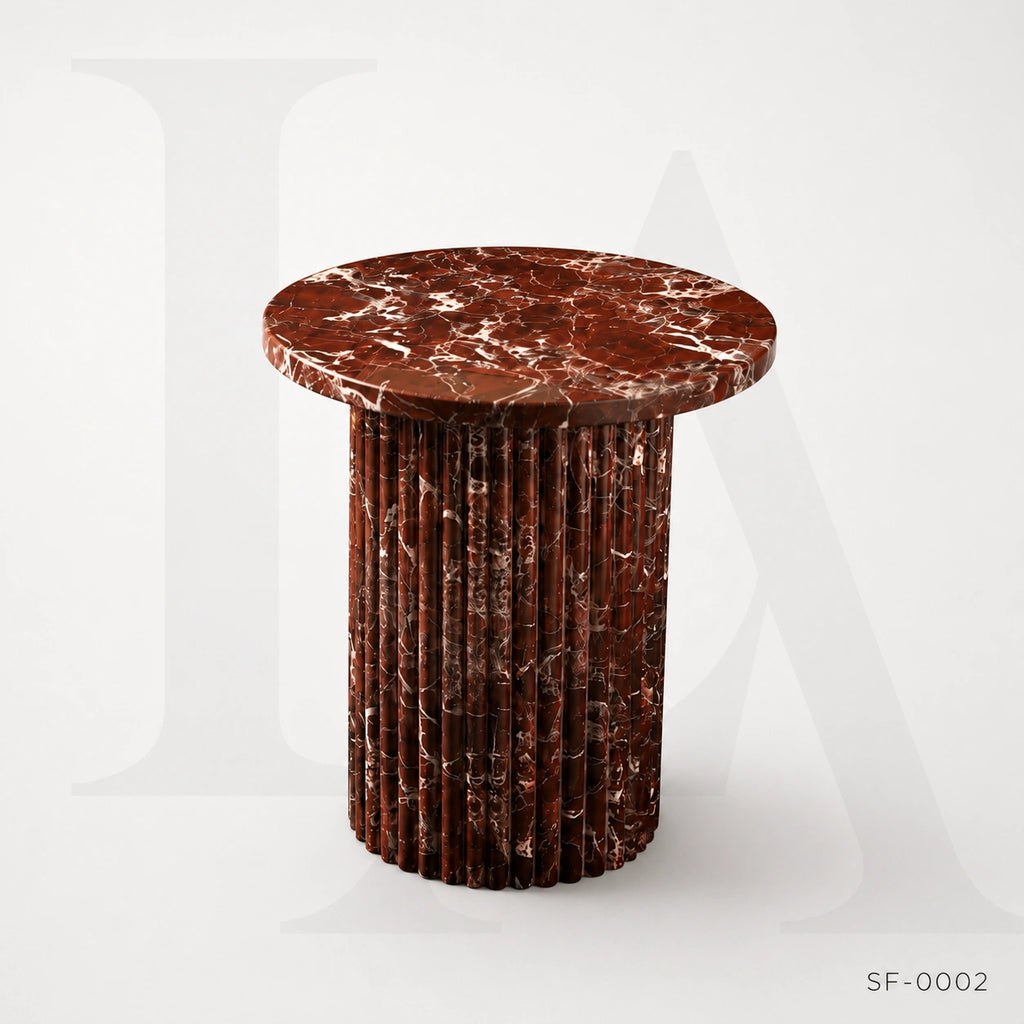Rosso Levanto Marble Side Table | Fluted Burgundy Plinth