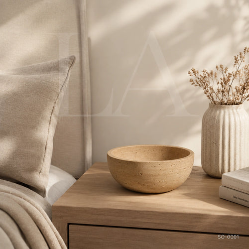 Beige Travertine Bowl, Natural Stone Decorative Centerpiece