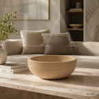 Beige Travertine Bowl, Natural Stone Decorative Centerpiece