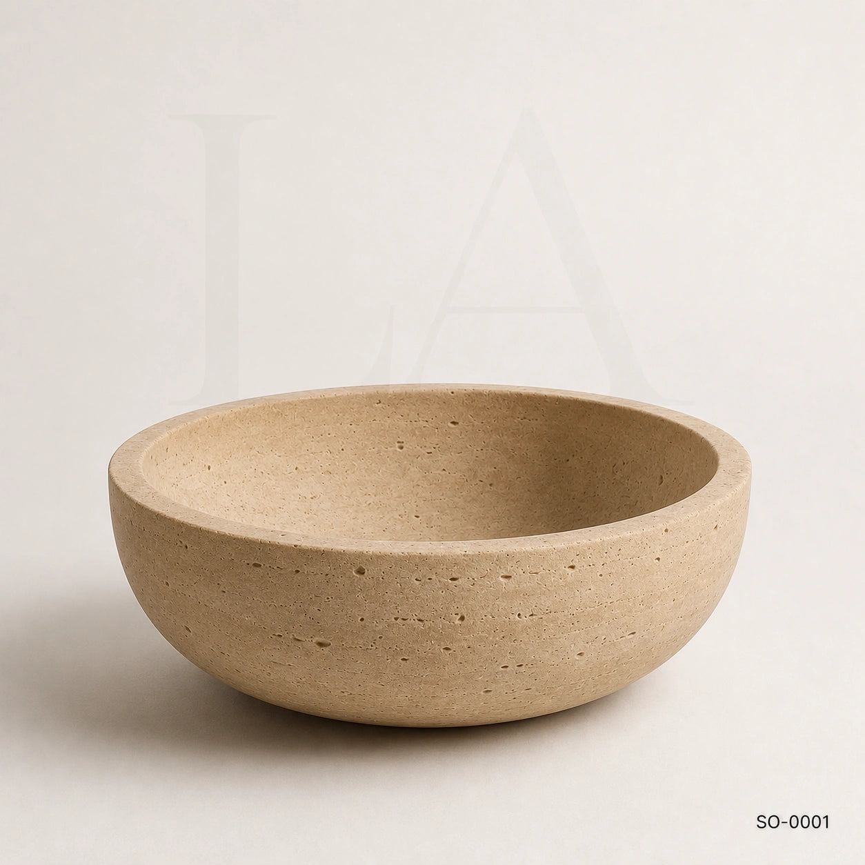 Beige Travertine Bowl, Natural Stone Decorative Centerpiece