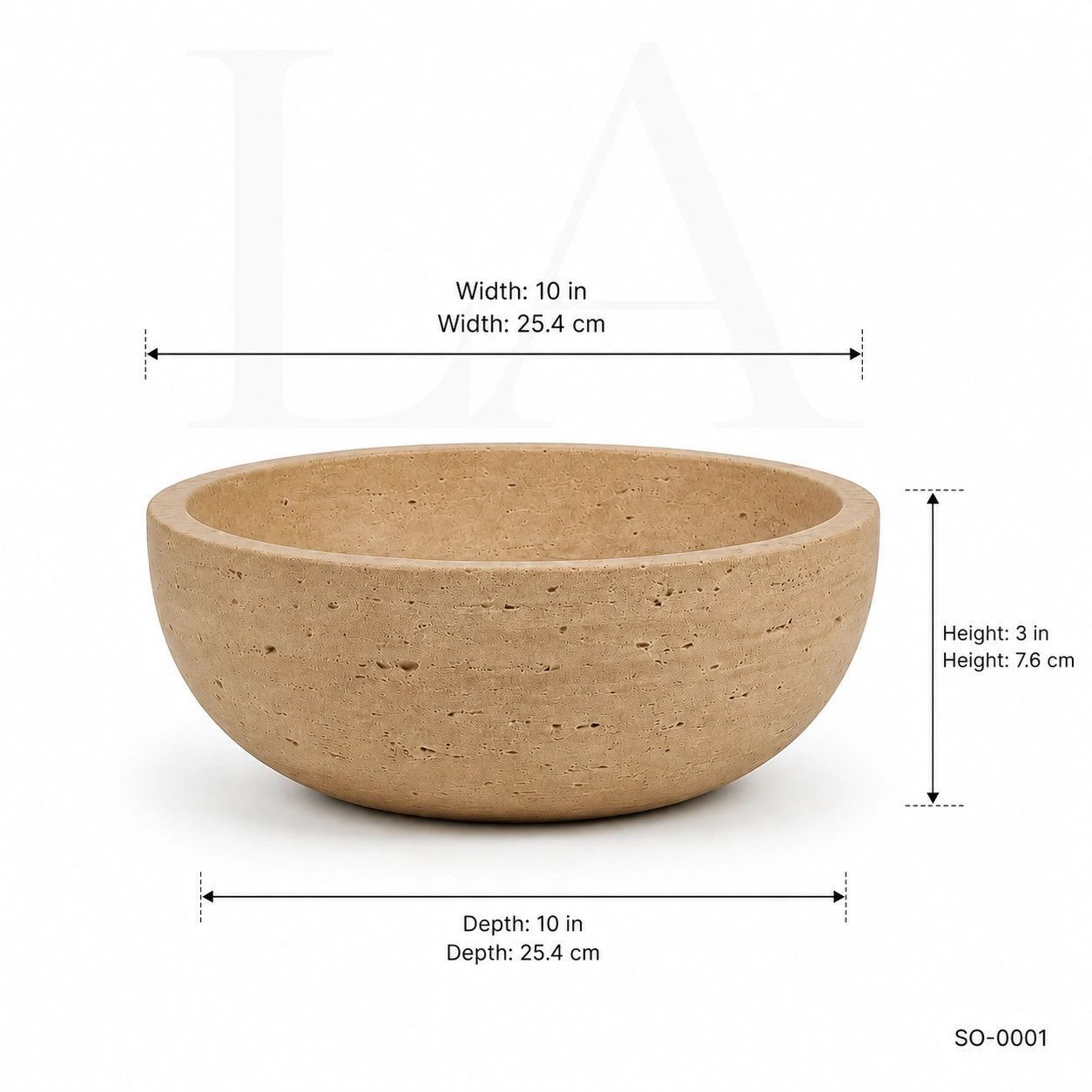 Beige Travertine Bowl, Natural Stone Decorative Centerpiece