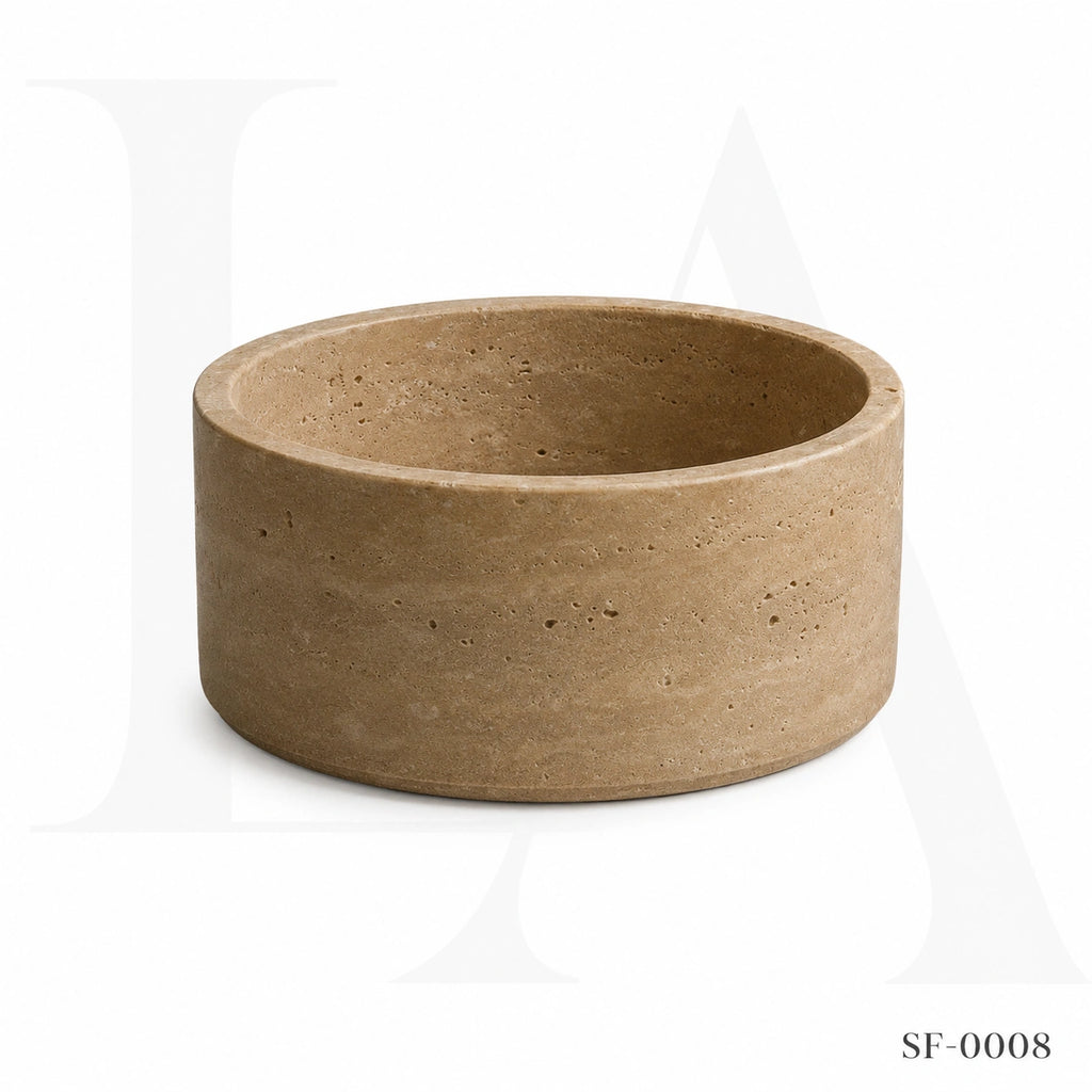 Beige Travertine Round Bowl, Natural Stone Decorative Centerpiece