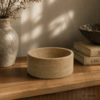 Beige Travertine Round Bowl, Natural Stone Decorative Centerpiece