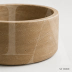 Beige Travertine Round Bowl, Natural Stone Decorative Centerpiece