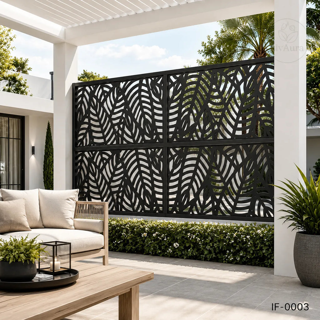 Modern Leaf Pattern Laser Cut Metal Privacy Screen Panel