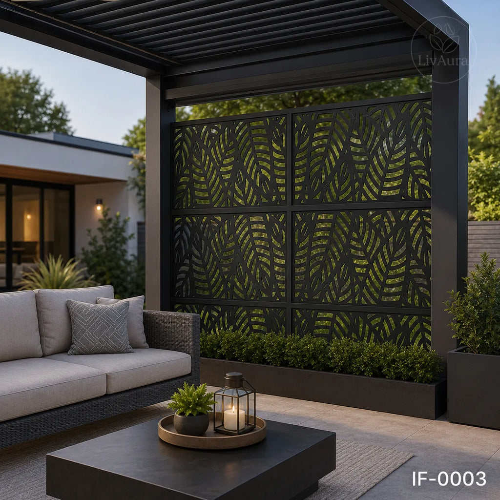 Modern Leaf Pattern Laser Cut Metal Privacy Screen Panel