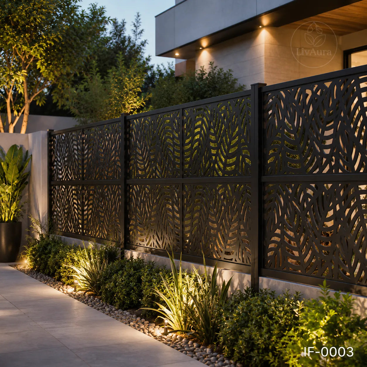 Modern Leaf Pattern Laser Cut Metal Privacy Screen Panel