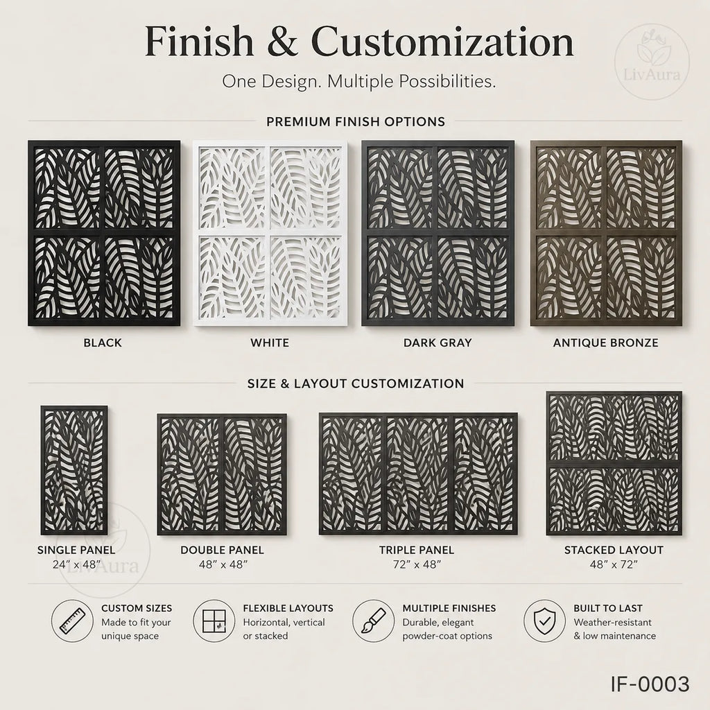 Modern Leaf Pattern Laser Cut Metal Privacy Screen Panel