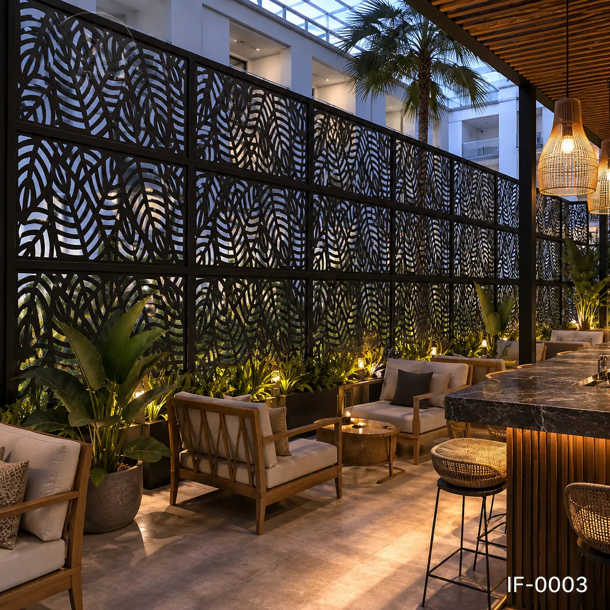 Modern Leaf Pattern Laser Cut Metal Privacy Screen Panel
