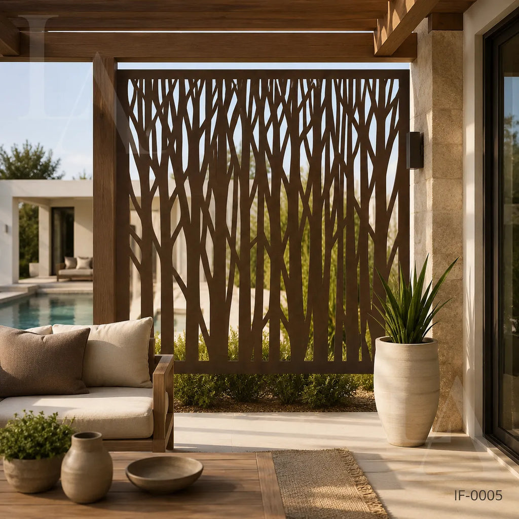 Modern Forest Pattern Laser Cut Metal Privacy Screen Panel