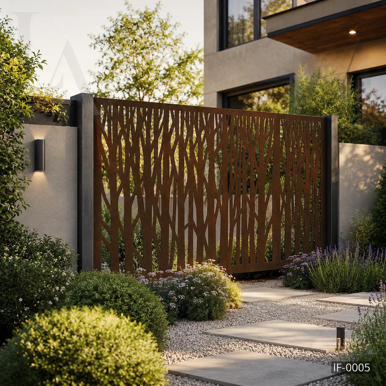 Modern Forest Pattern Laser Cut Metal Privacy Screen Panel