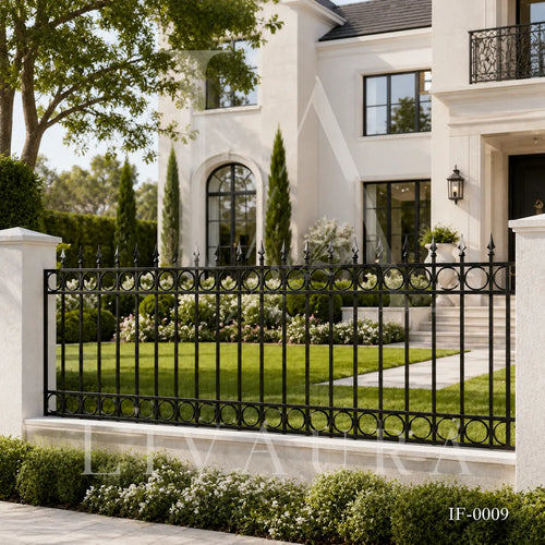 Classic Ring Top Wrought Iron Fence Panel
