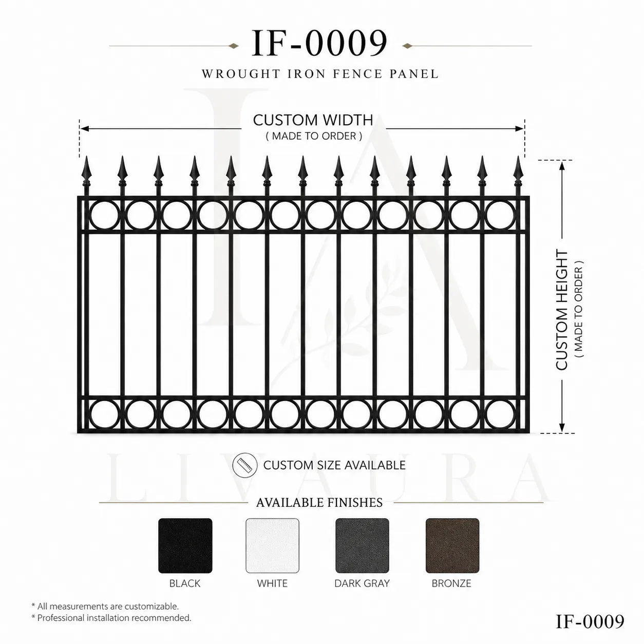 Classic Ring Top Wrought Iron Fence Panel