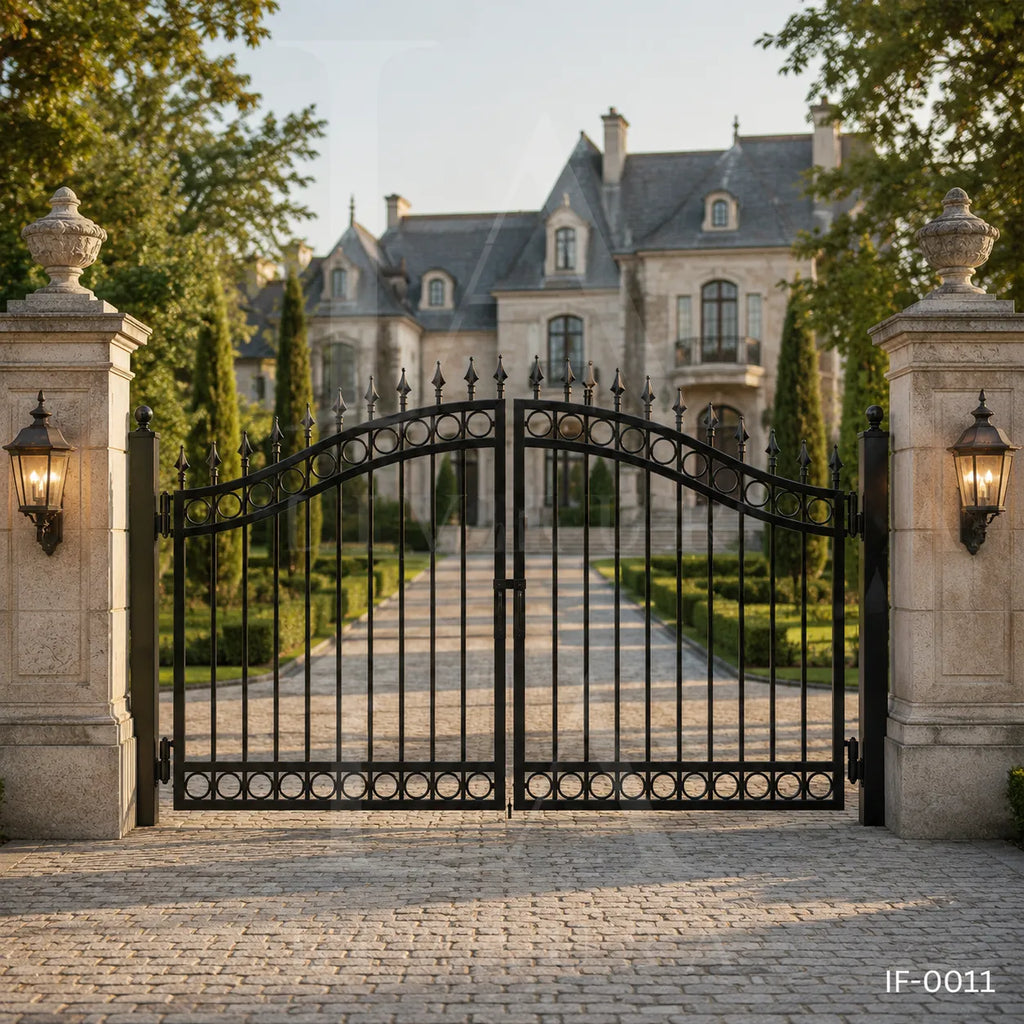 Classic Double Swing Wrought Iron Driveway Gate