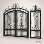 Mediterranean Villa Wrought Iron Driveway Gate with Matching Pedestrian Door