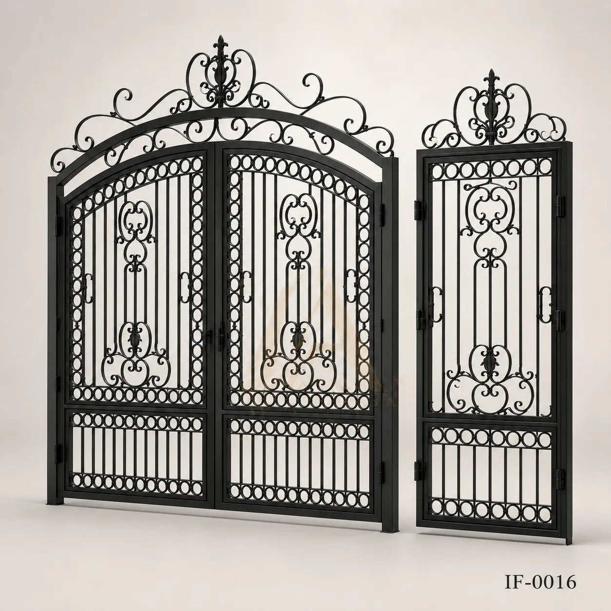 Mediterranean Villa Wrought Iron Driveway Gate with Matching Pedestrian Door
