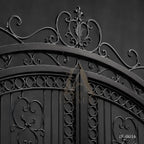 Mediterranean Villa Wrought Iron Driveway Gate with Matching Pedestrian Door