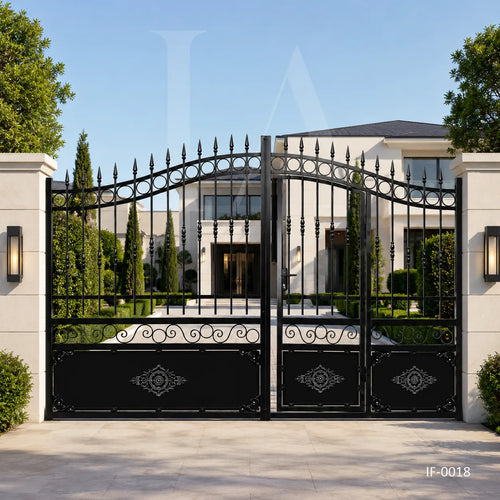 Classic Estate Wrought Iron Driveway Gate with Integrated Pedestrian Door
