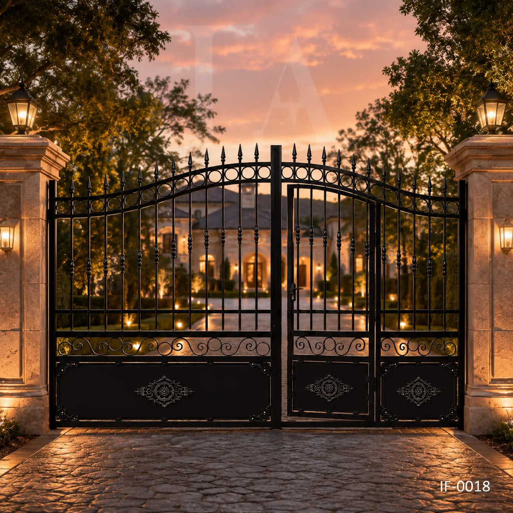 Classic Estate Wrought Iron Driveway Gate with Integrated Pedestrian Door